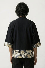 Mens Kimono Shirt 'Arata x Watanabe' — The black kimono shirt with a garden at its edges