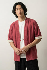 Cotton Kimono Jacket 'Red Hideki' | Japan Clothing
