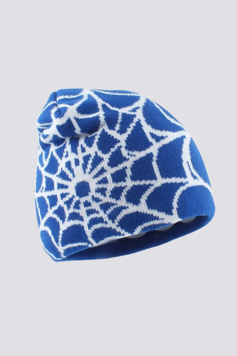 Spider web beanie worn - Harajuku street style winter cap, unisex
