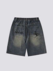 Spider Web Denim Shorts - スパイダ