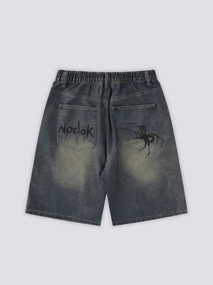 Spider Web Denim Shorts - スパイダ