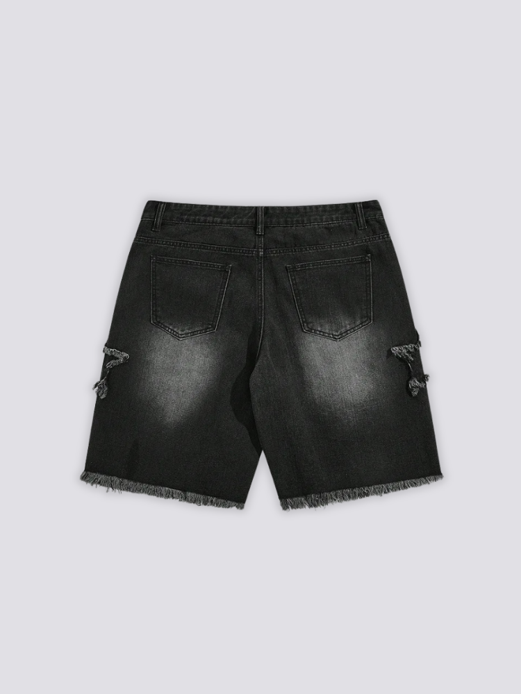 Star Print Denim Shorts - スター