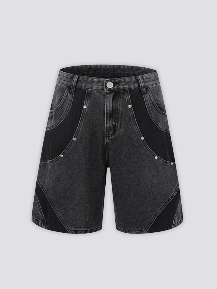 Two-Tone Denim Shorts - ツートン