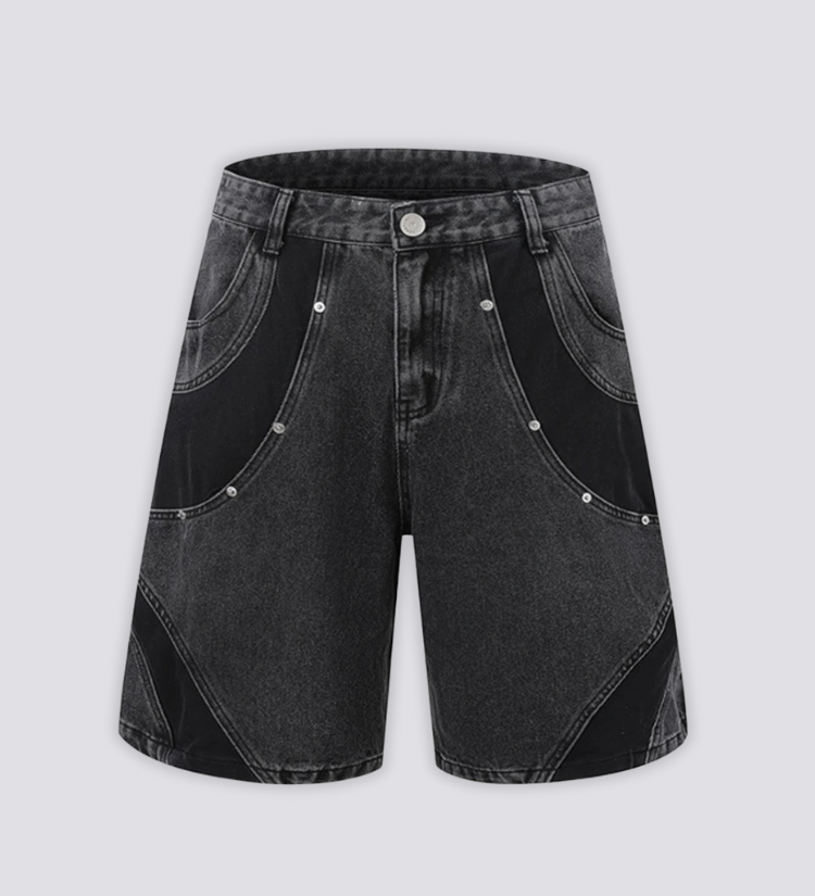 Two-Tone Denim Shorts - ツートン