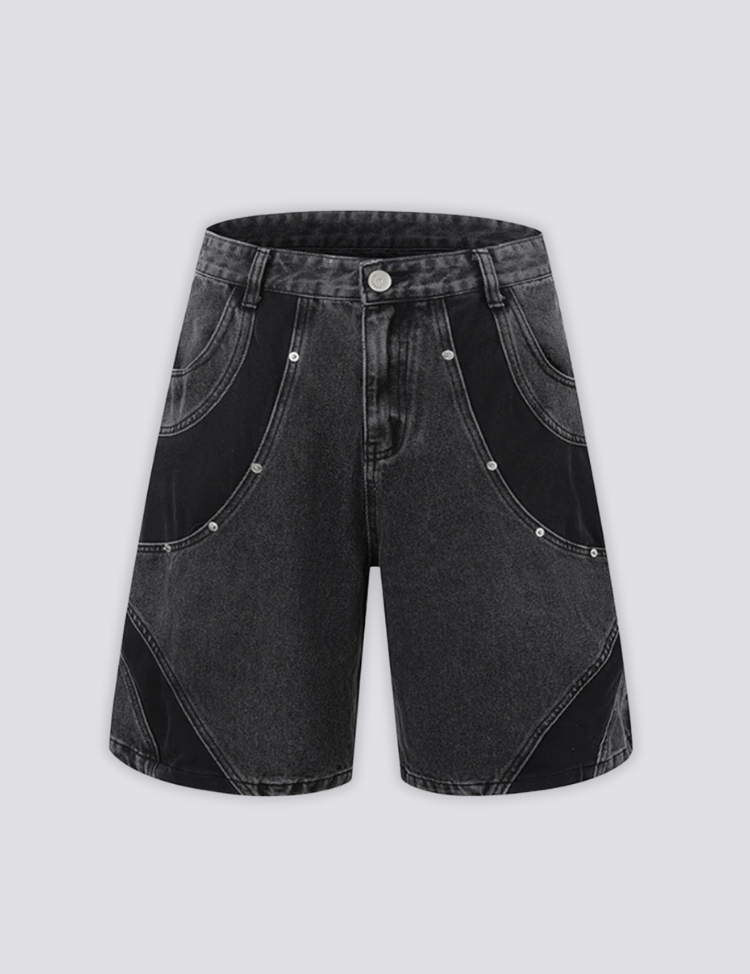 Two-Tone Denim Shorts - ツートン