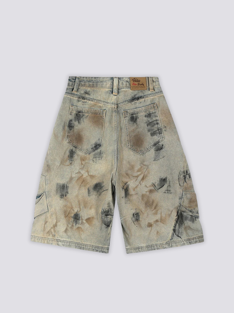 Acid Wash Denim Shorts - 色あせ