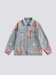 Flower Embroidered Jean Jacket - フラワー