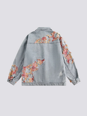 Flower Embroidered Jean Jacket - フラワー