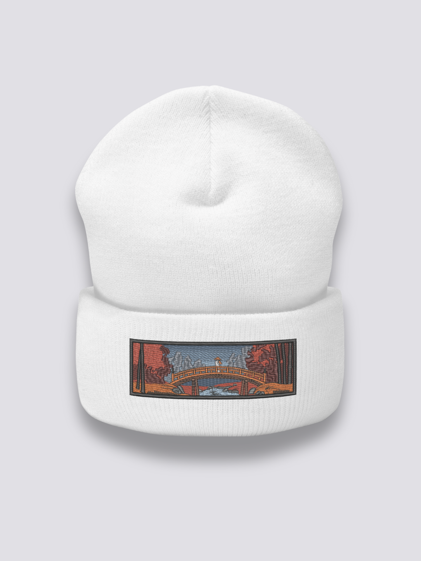 Detail view of beanie - Embroidered Ukiyo-e Beanie