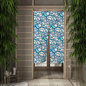 Japanese Noren with blue and white floral pattern