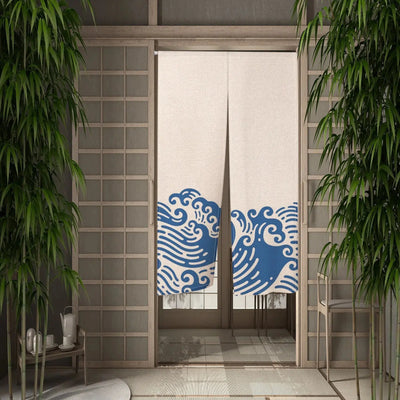 Noren in the Japanese motif of the great wave