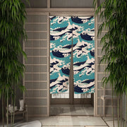 Japanese-style curtain with wave pattern