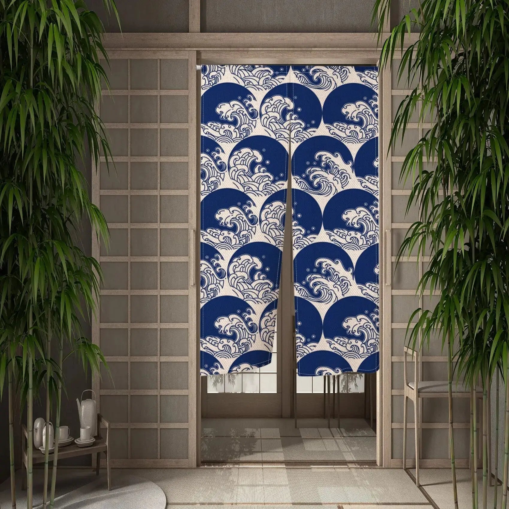 Noren with kanagawa wave patterns