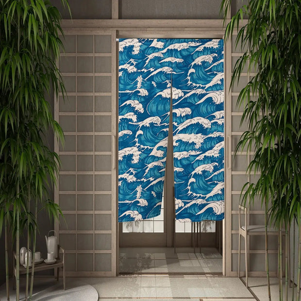 Noren curtain with Japanese Zen wave pattern