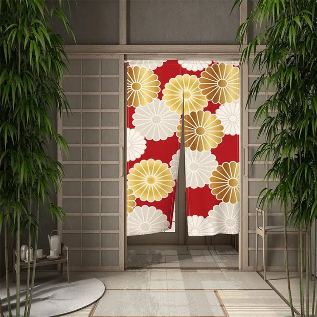 Japanese Noren curtain with floral print