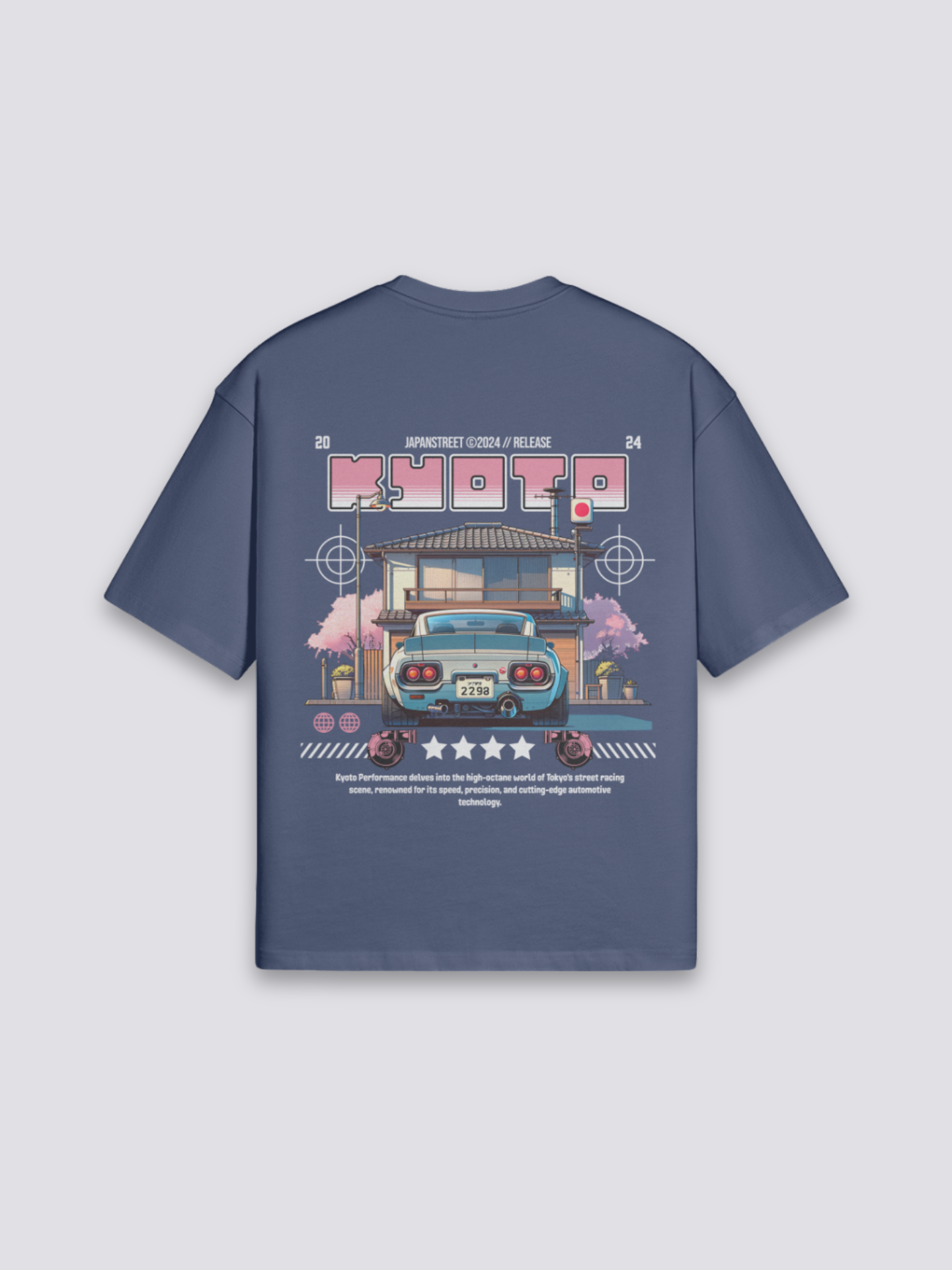 Japanese Car T-Shirt - きょうと — neon Kyoto JDM cityscape back print