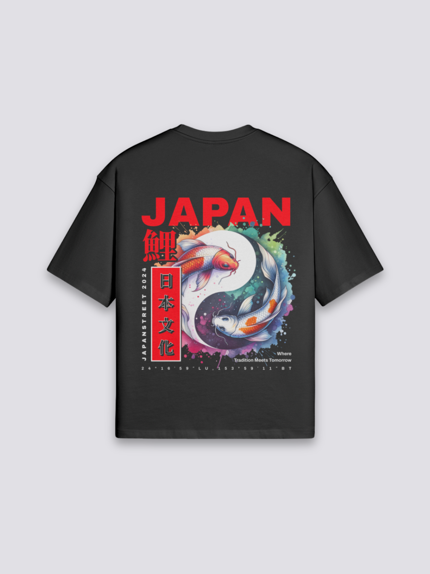 Japanese Fish T-Shirt - カーペ — yin-yang koi back print