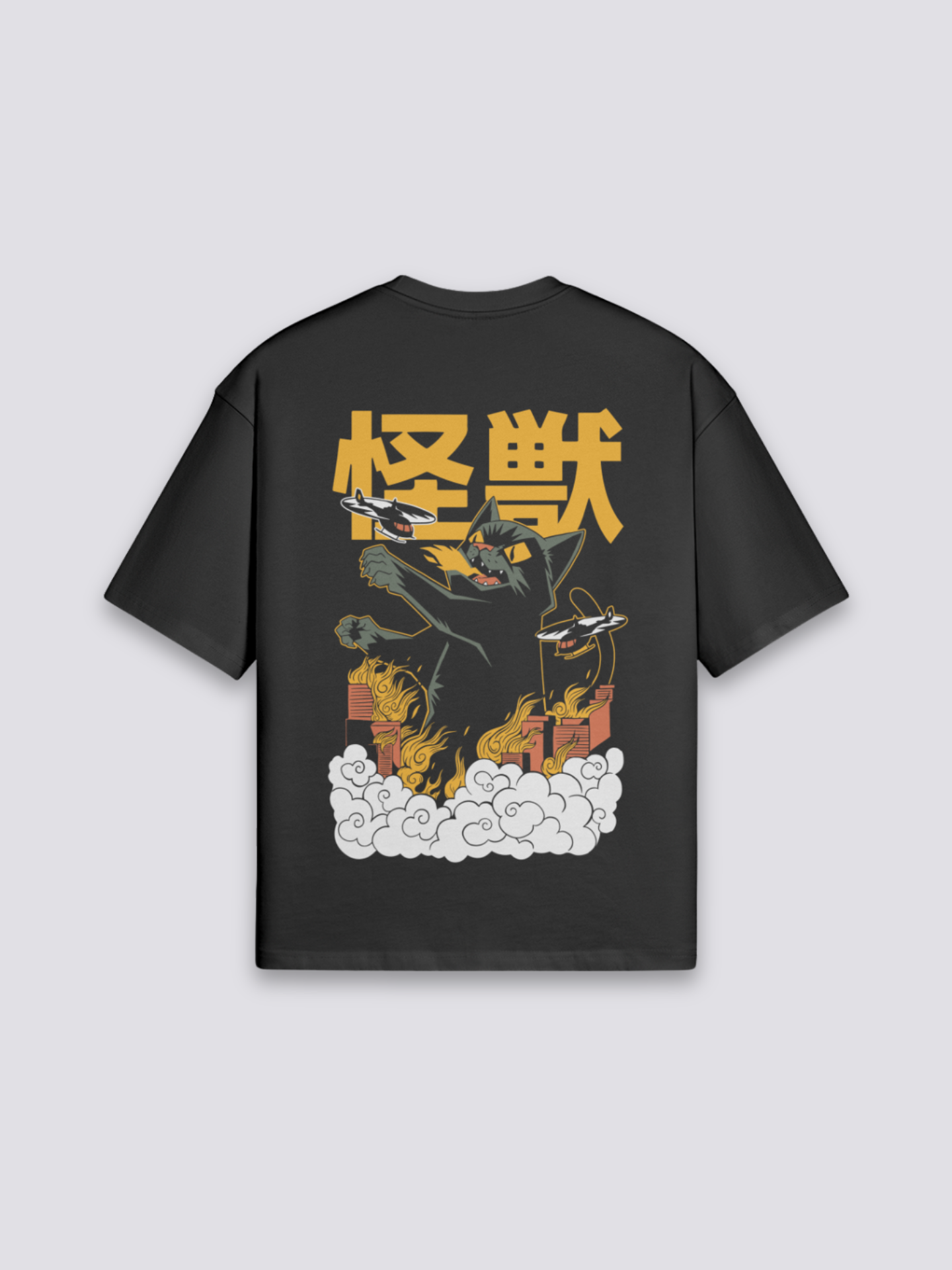 Japanese Kanji T-Shirt - からもじ — golden kaiju kanji back print