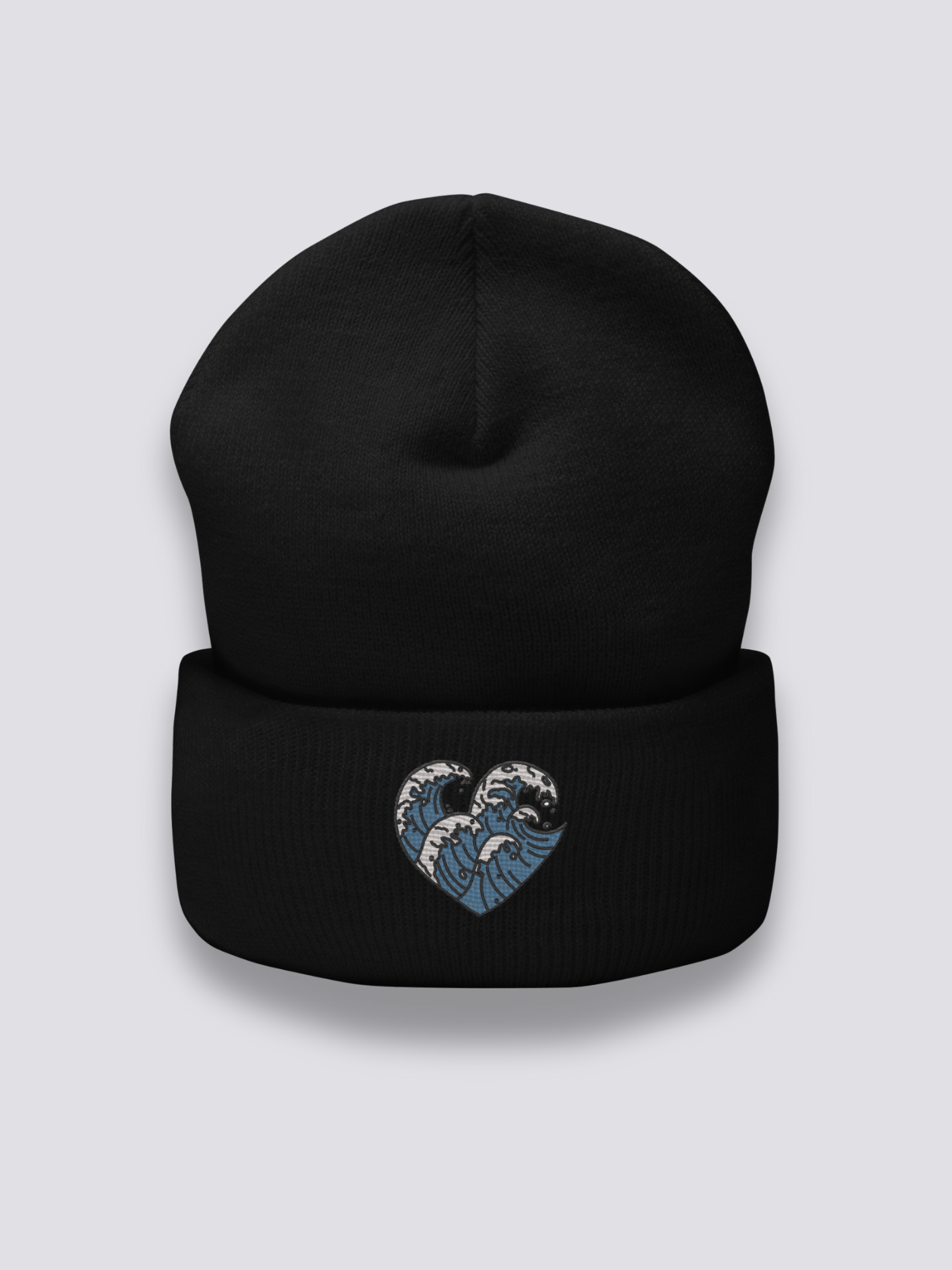 Back view of beanie with wave print
