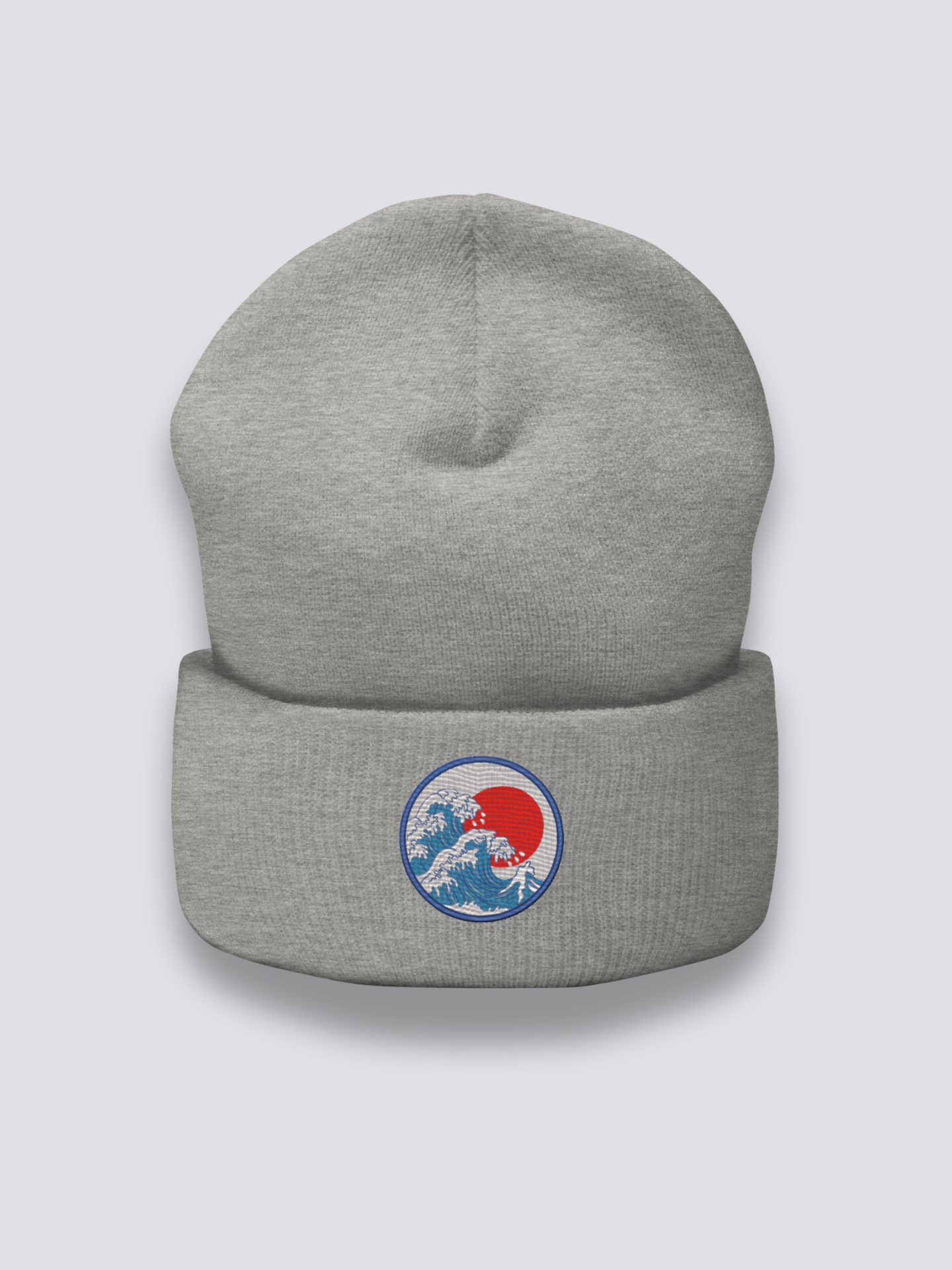 Close-up of beanie with wave print fabric and craftsmanship
