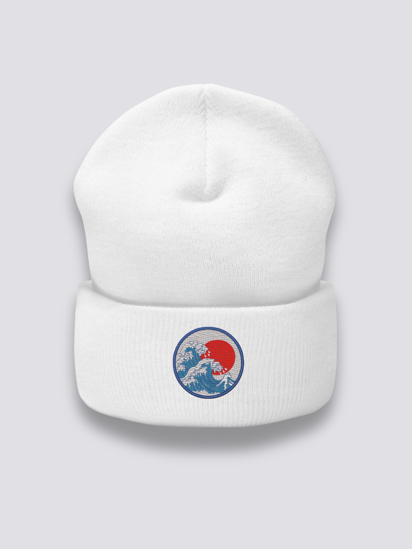 Detail view of beanie with wave print - Kanagawa Wave Beanie