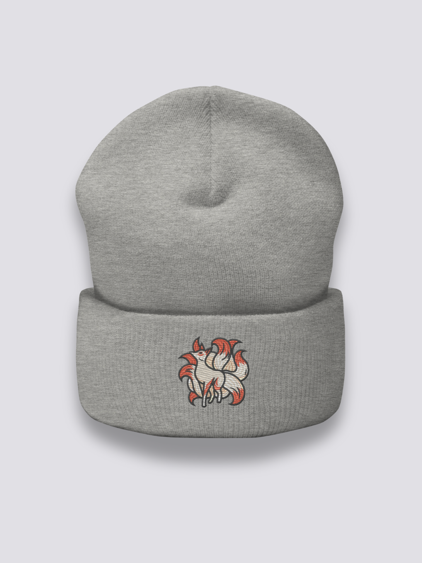 Detail view of beanie with Kitsune motif - Kitsune Beanie