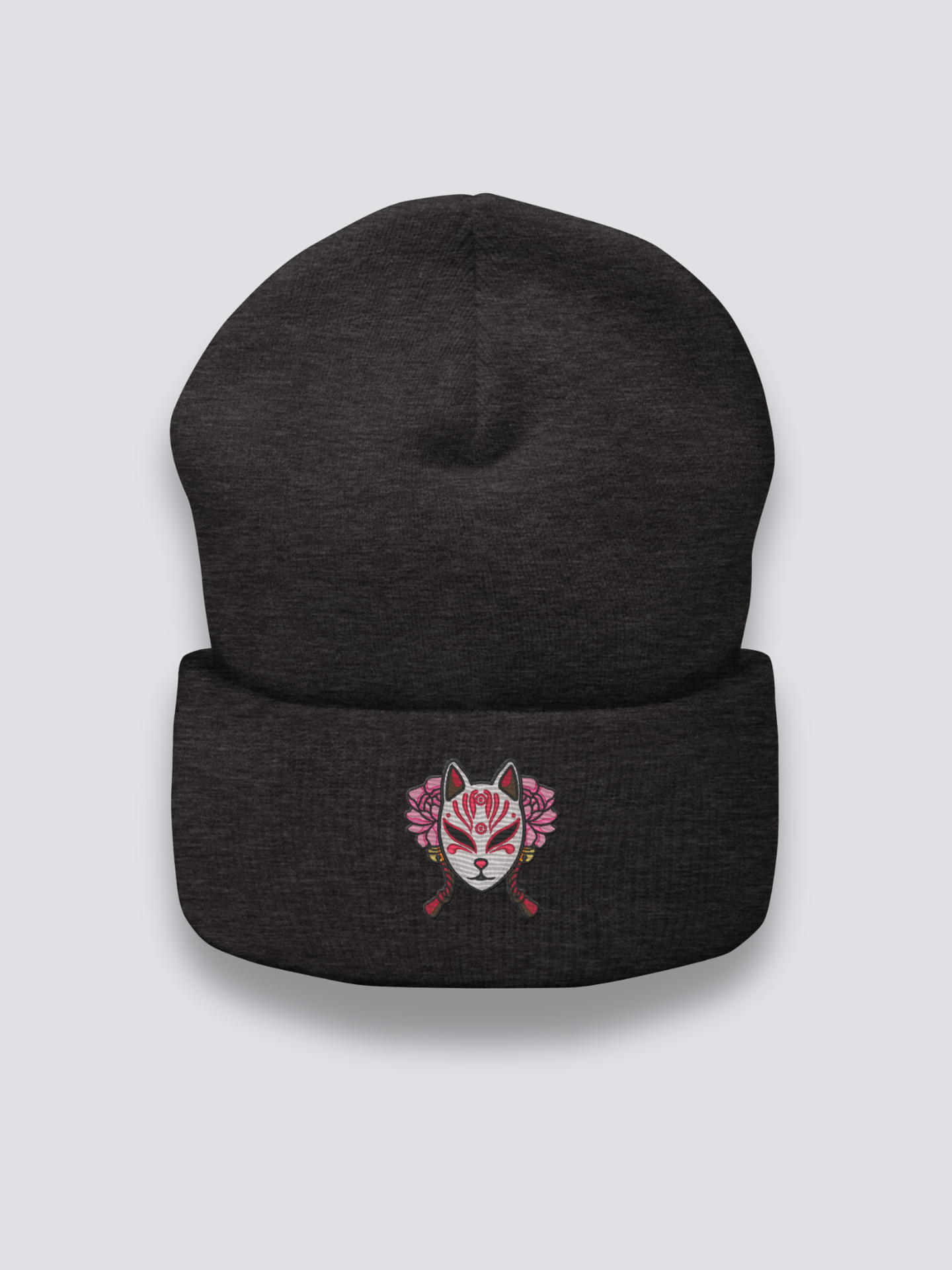 Detail view of kitsune mask with Kitsune motif - Kitsune Mask Beanie