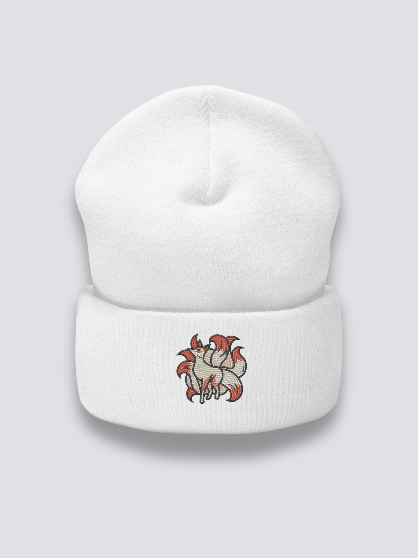 Back view of beanie with Kitsune motif