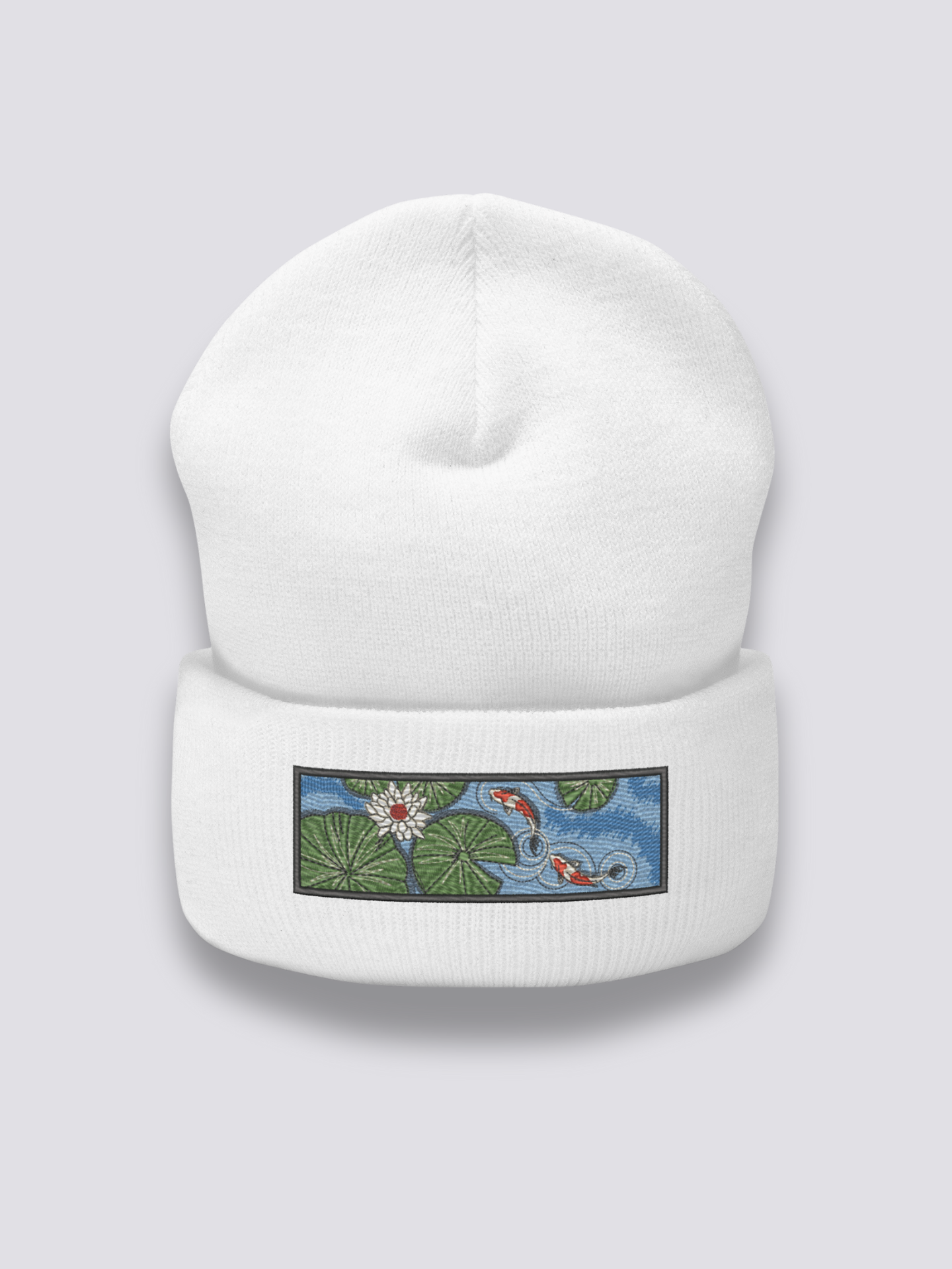 Detail view of beanie with koi print - Koi Carp Beanie