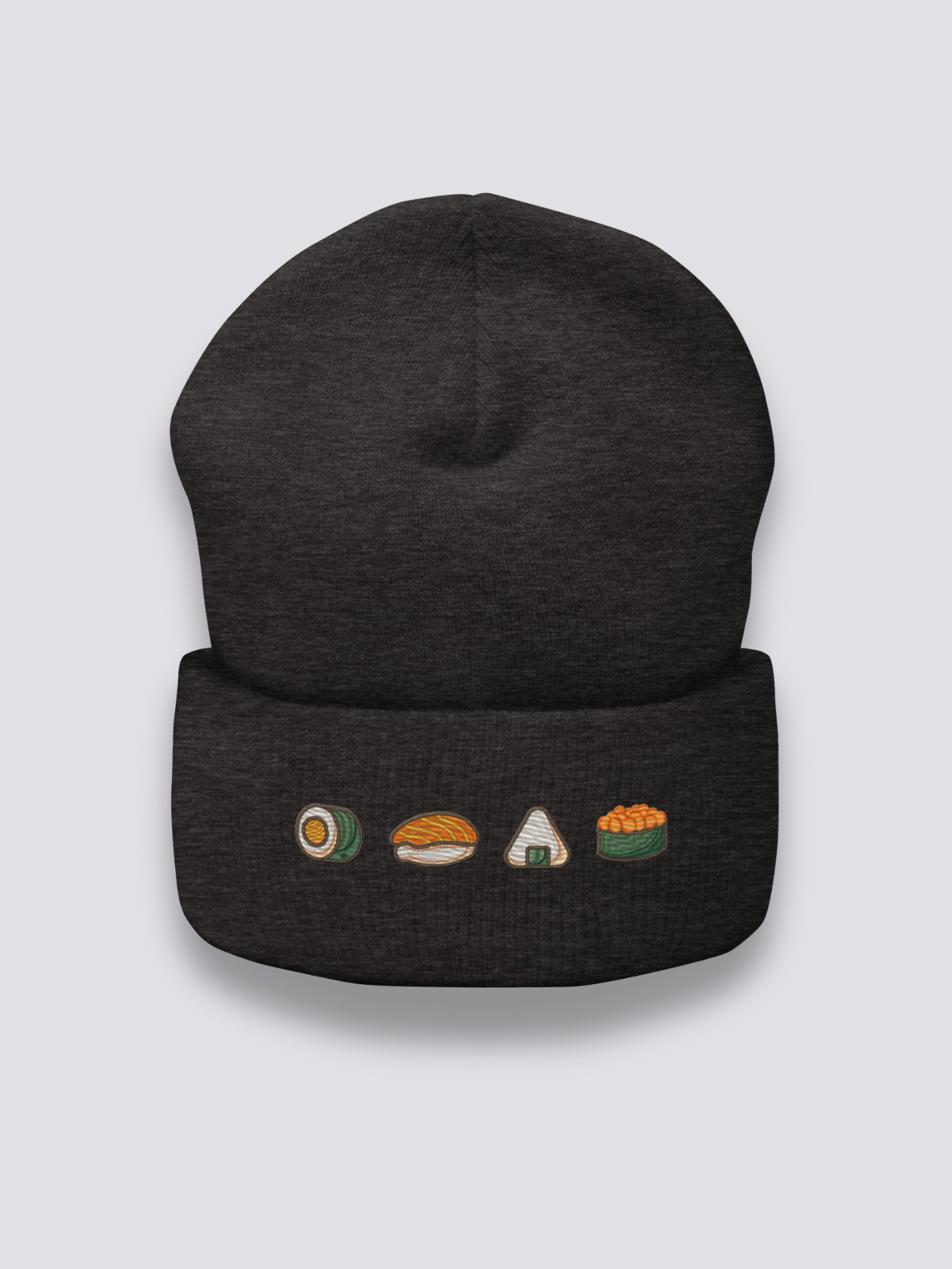 Detail view of beanie with oni motif - Maki Nigiri Onigiri Beanie