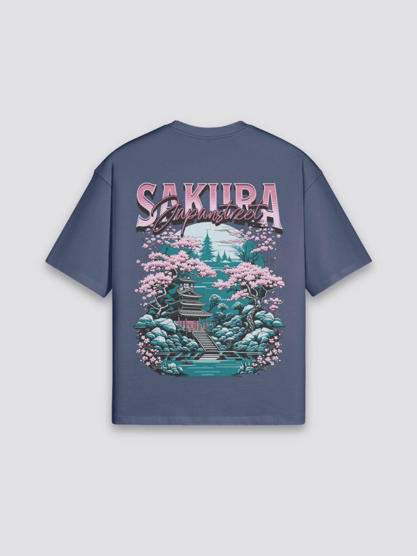 Close-up of japanese t-shirt with sakura print fabric and craftsmanship