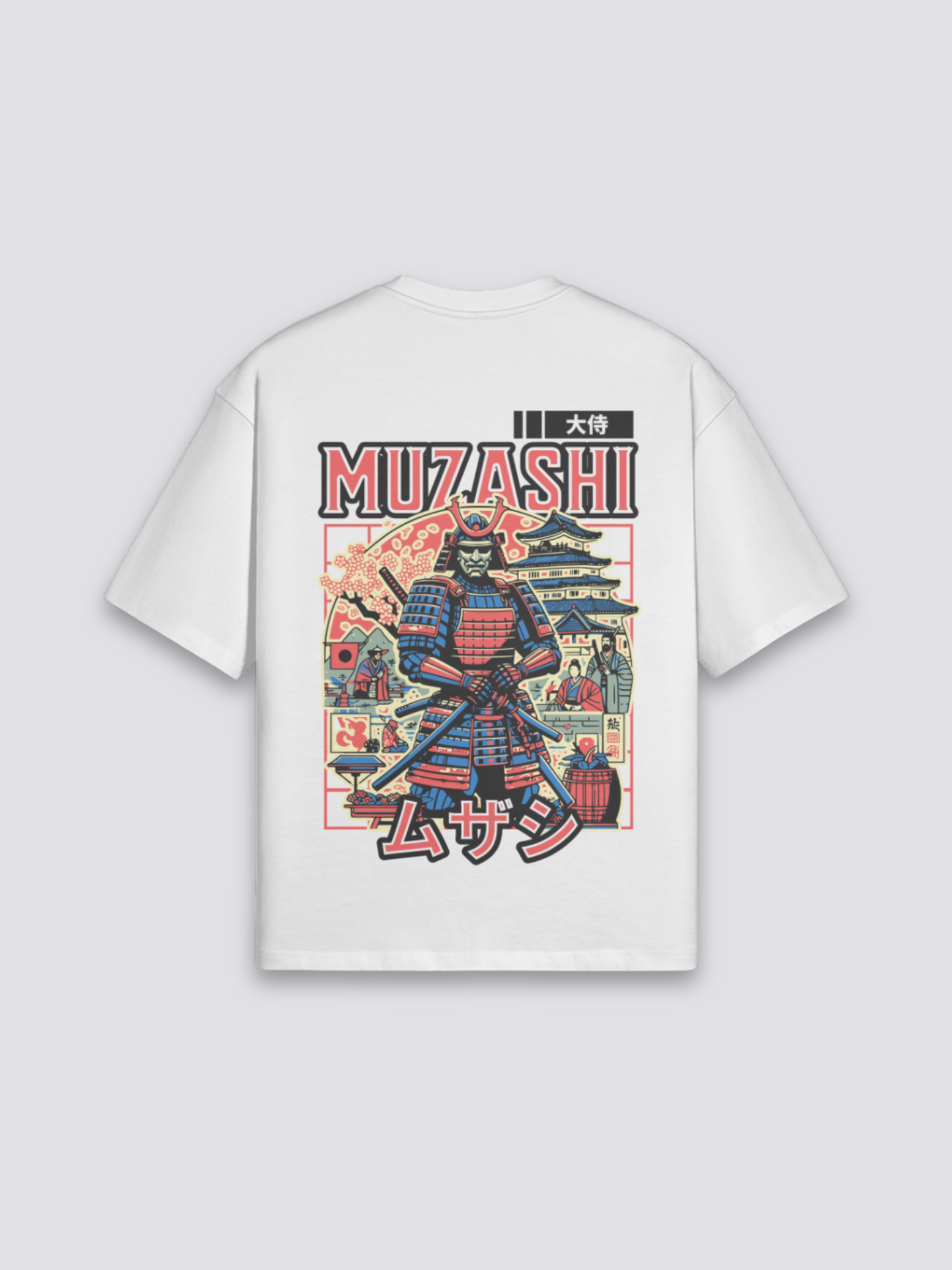 Old Japanese T-Shirt - うきよえ — woodblock-style Musashi samurai back print