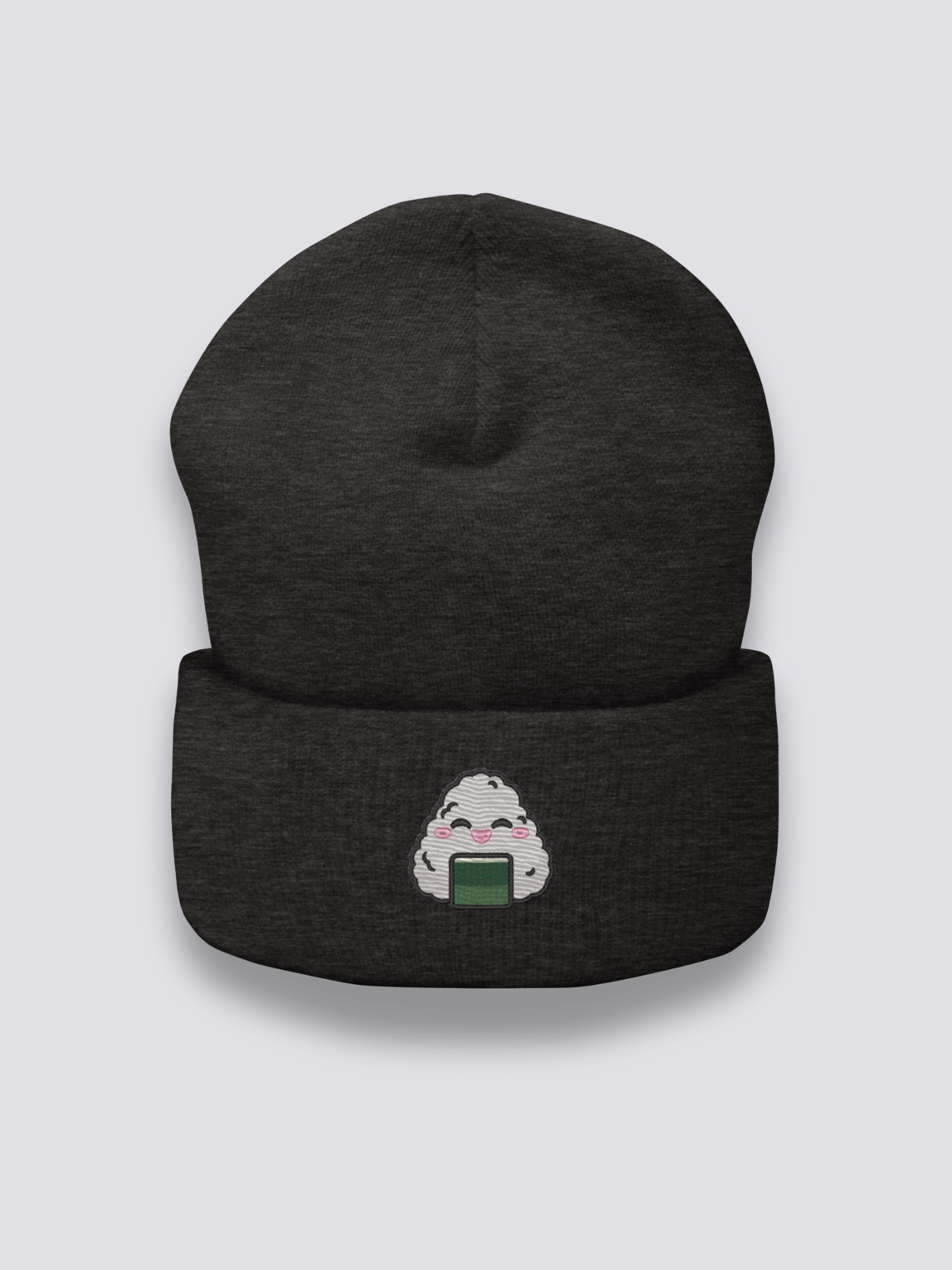 Back view of beanie with oni motif
