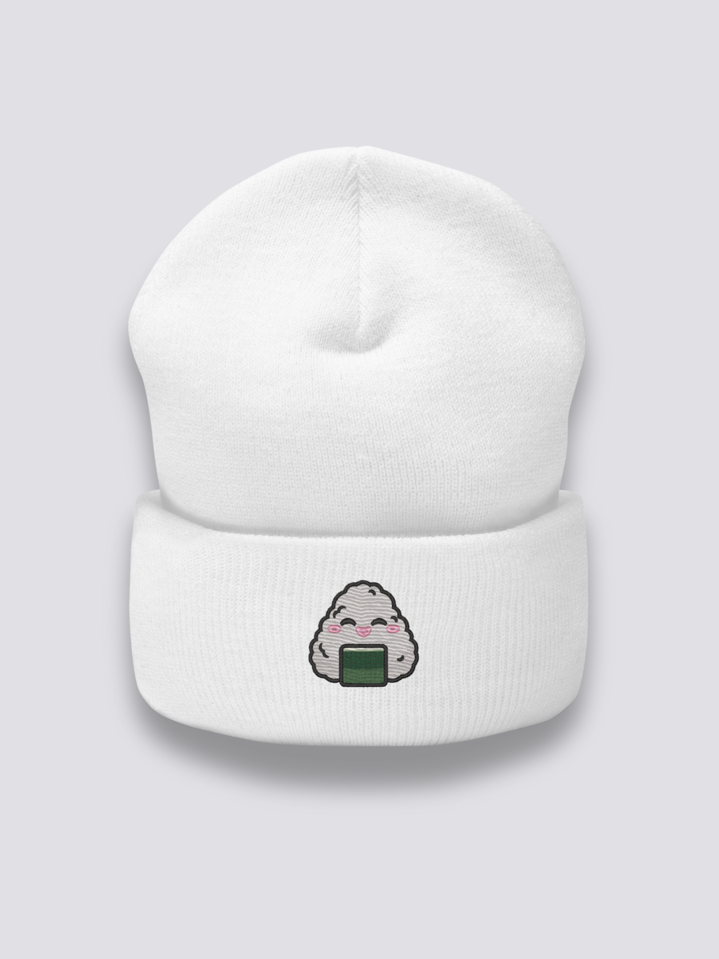 Detail view of beanie with oni motif - Onigiri Beanie