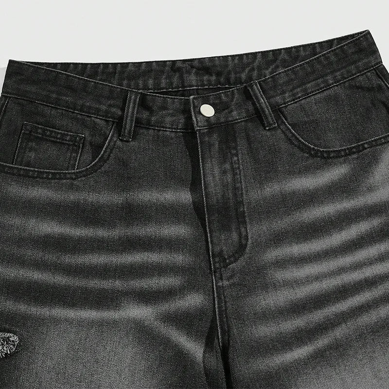 Star Print Denim Shorts - スター