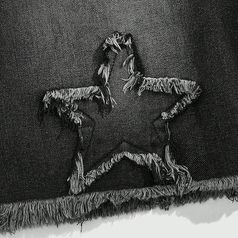 Star Print Denim Shorts - スター