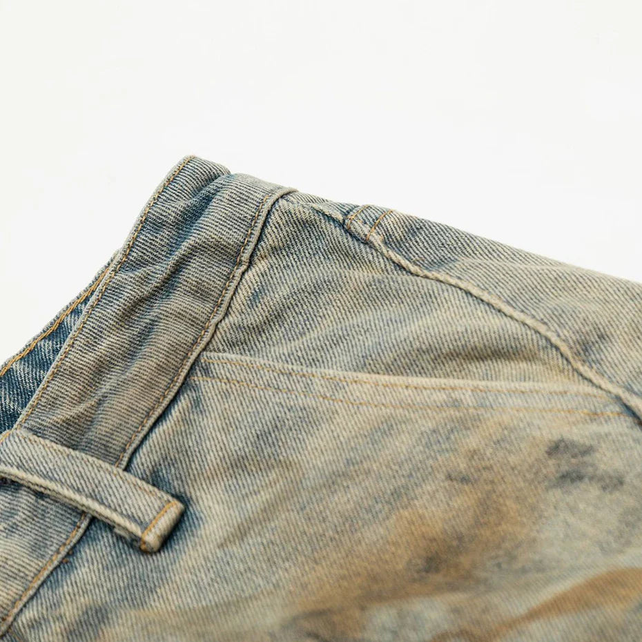 Acid Wash Denim Shorts - 色あせ