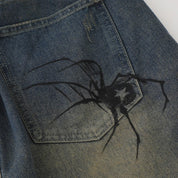 Spider Web Denim Shorts - スパイダ