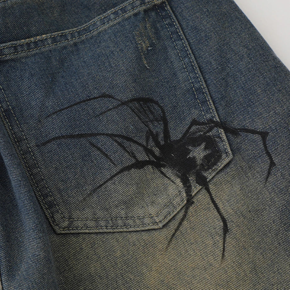 Spider Web Denim Shorts - スパイダ
