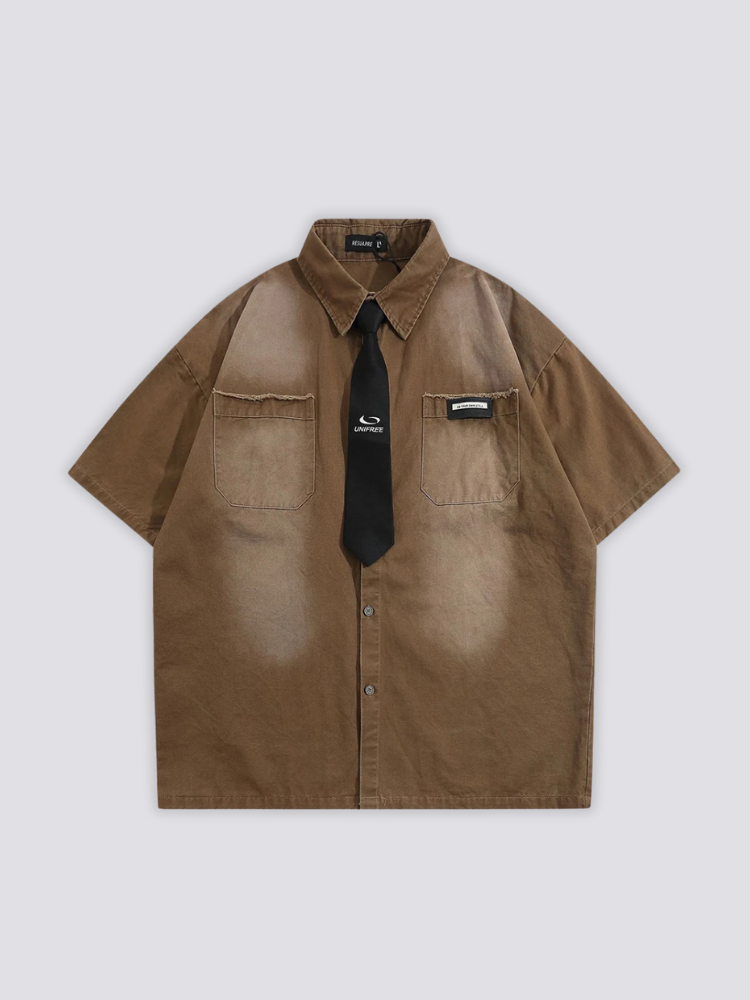 Shirt with Tie brown