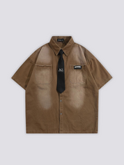 Shirt with Tie brown