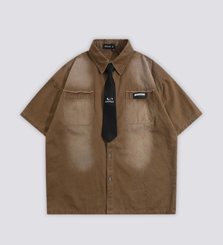 Shirt with Tie brown