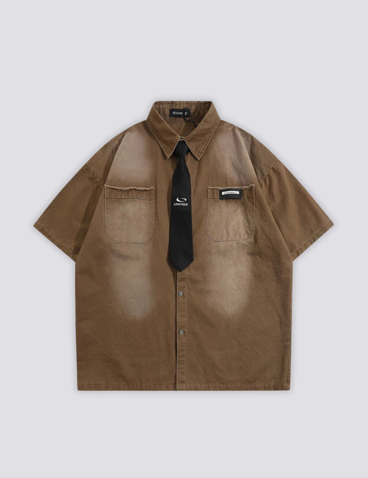 Shirt with Tie brown