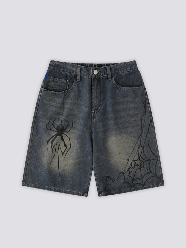 Spider Web Denim Shorts