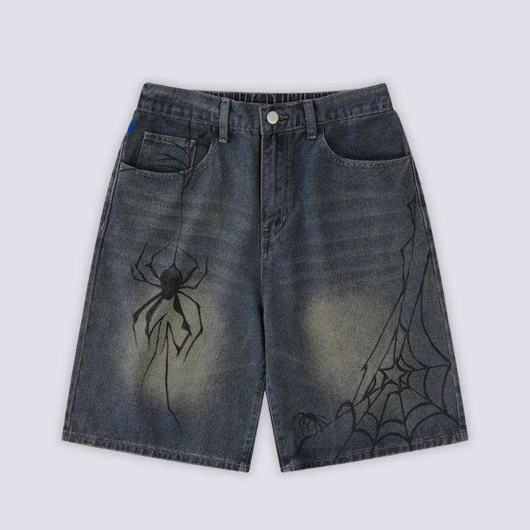 Spider Web Denim Shorts