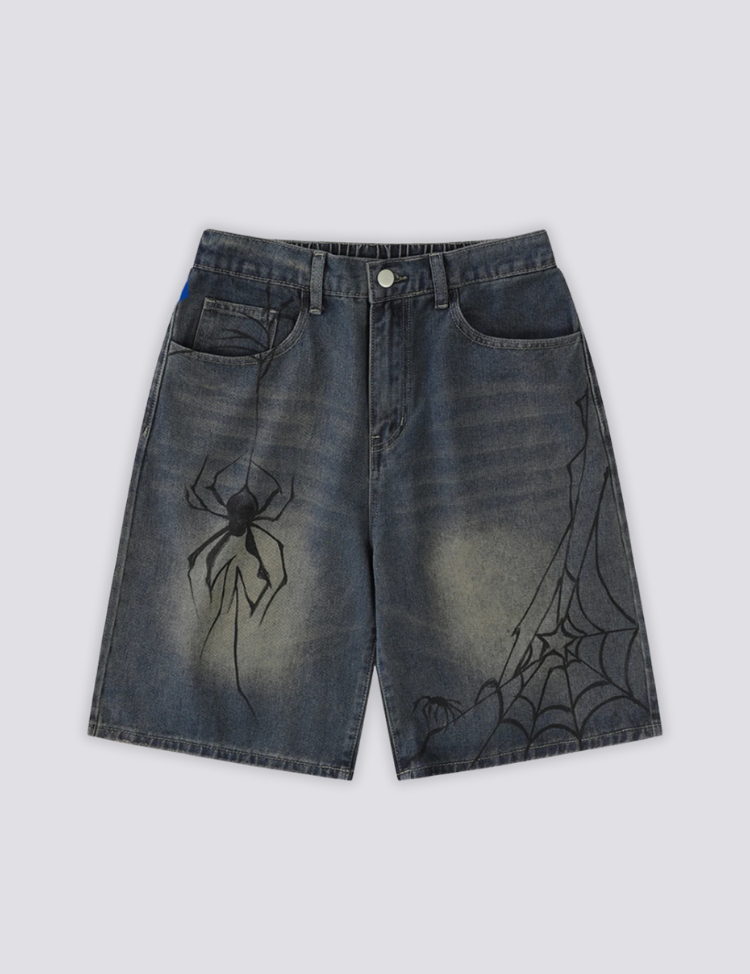 Spider Web Denim Shorts