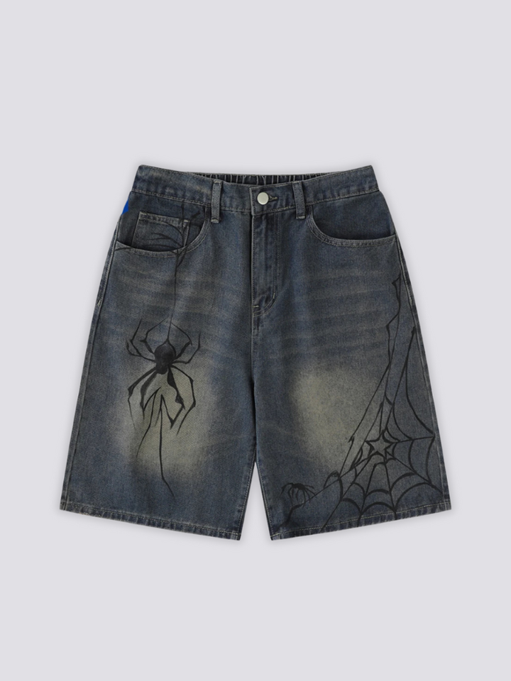 Spider Web Denim Shorts