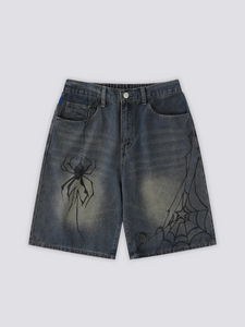 Spider Web Denim Shorts - スパイダ