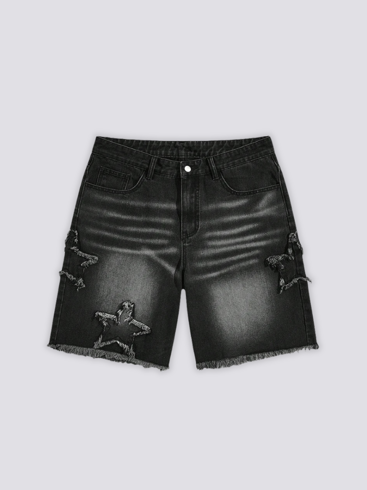 Star Print Denim Shorts