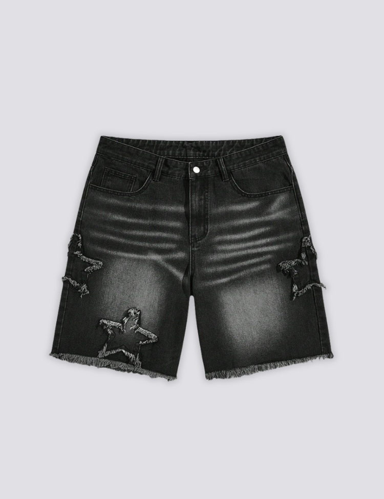 Star Print Denim Shorts